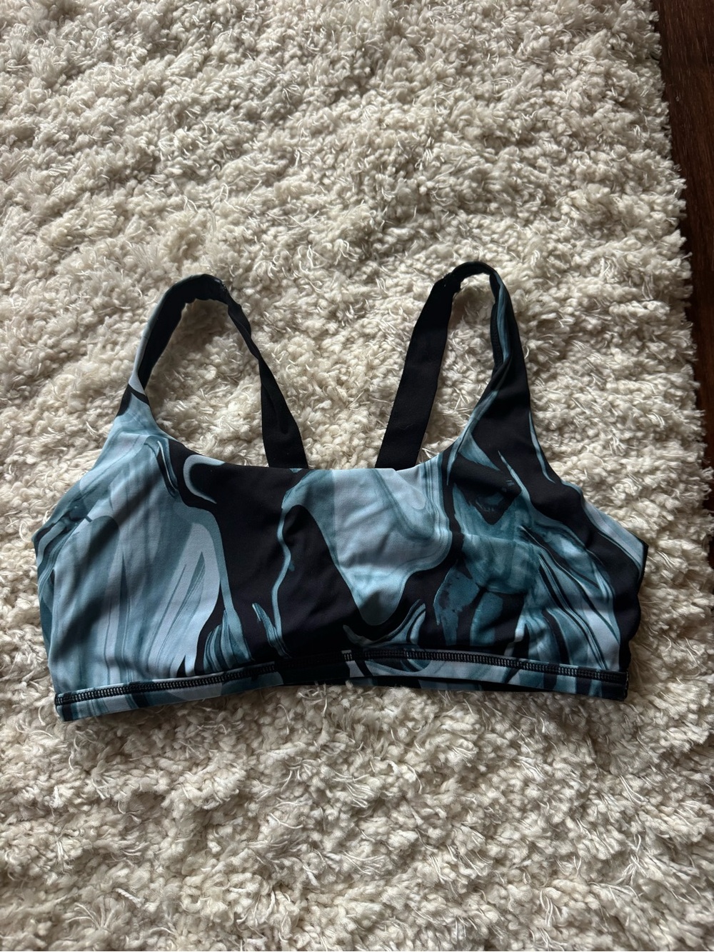 Women’s Blue Black Marble Sports Bra • M
